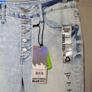 Blue Spice Light Button-fly High Waist Skinny Jeans